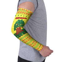 Senegal Christmas Arm Sleeves with Yellow-Green-Red Design, Baobab Tree, and National Coat of Arms Motif - Wonder Print Shop
