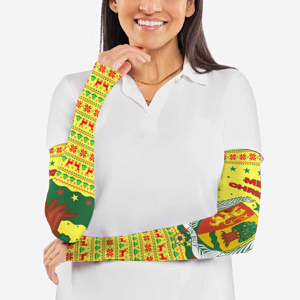 Senegal Christmas Arm Sleeves with Yellow-Green-Red Design, Baobab Tree, and National Coat of Arms Motif - Wonder Print Shop