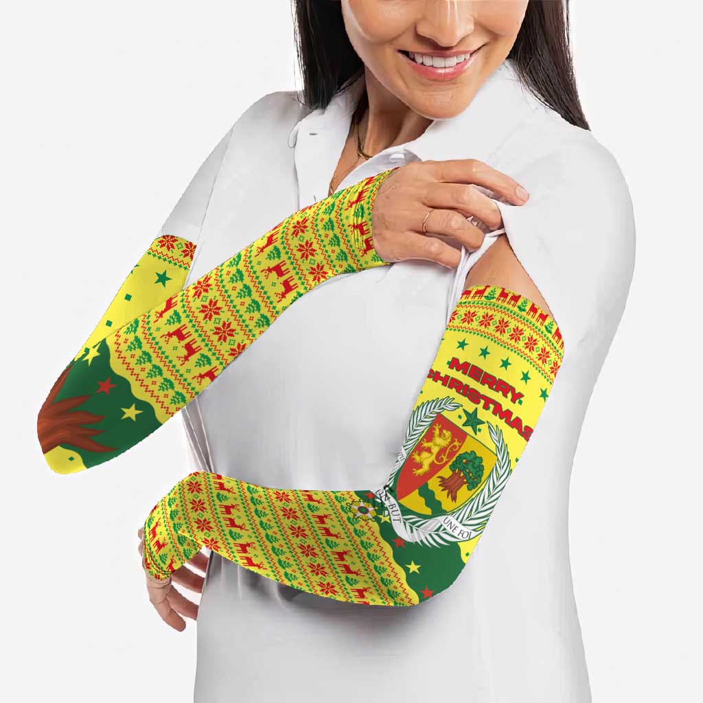 Senegal Christmas Arm Sleeves with Yellow-Green-Red Design, Baobab Tree, and National Coat of Arms Motif - Wonder Print Shop