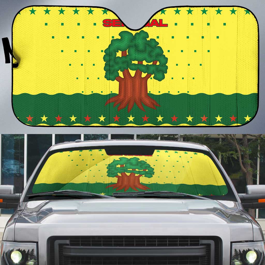 Senegal Christmas Auto Sun Shade with Yellow-Green-Red Design, Baobab Tree, and National Coat of Arms Motif - Wonder Print Shop