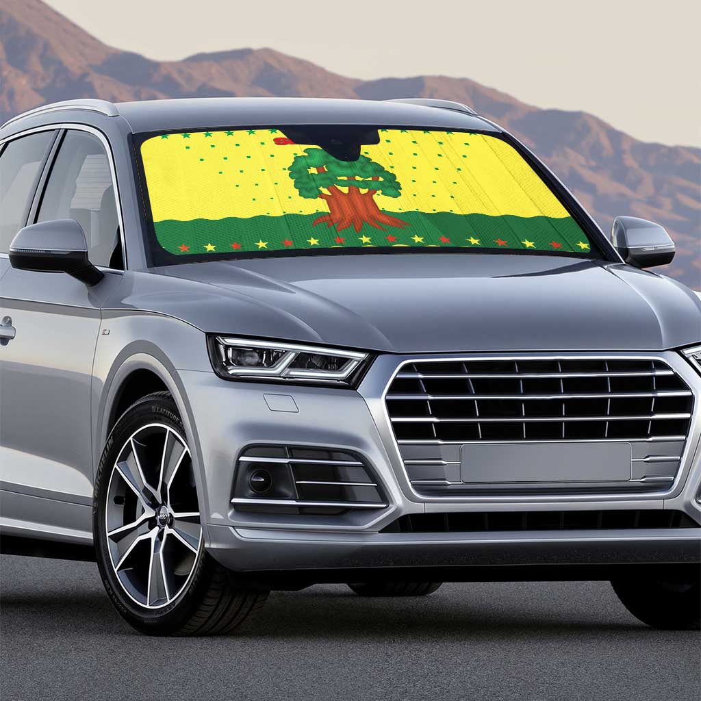 Senegal Christmas Auto Sun Shade with Yellow-Green-Red Design, Baobab Tree, and National Coat of Arms Motif - Wonder Print Shop