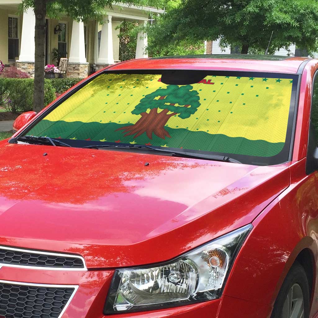 Senegal Christmas Auto Sun Shade with Yellow-Green-Red Design, Baobab Tree, and National Coat of Arms Motif - Wonder Print Shop