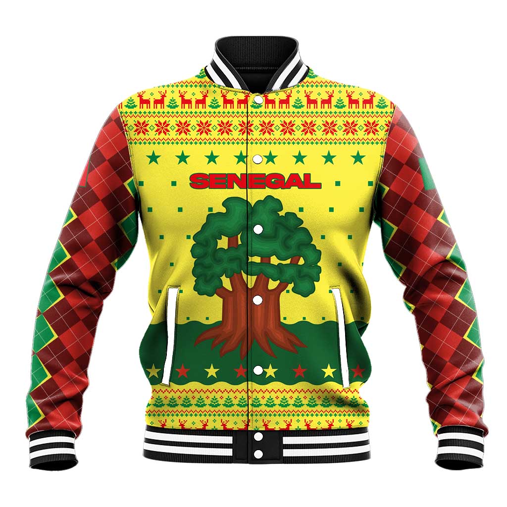 Senegal Christmas Baseball Jacket with Yellow-Green-Red Design, Baobab Tree, and National Coat of Arms Motif - Wonder Print Shop