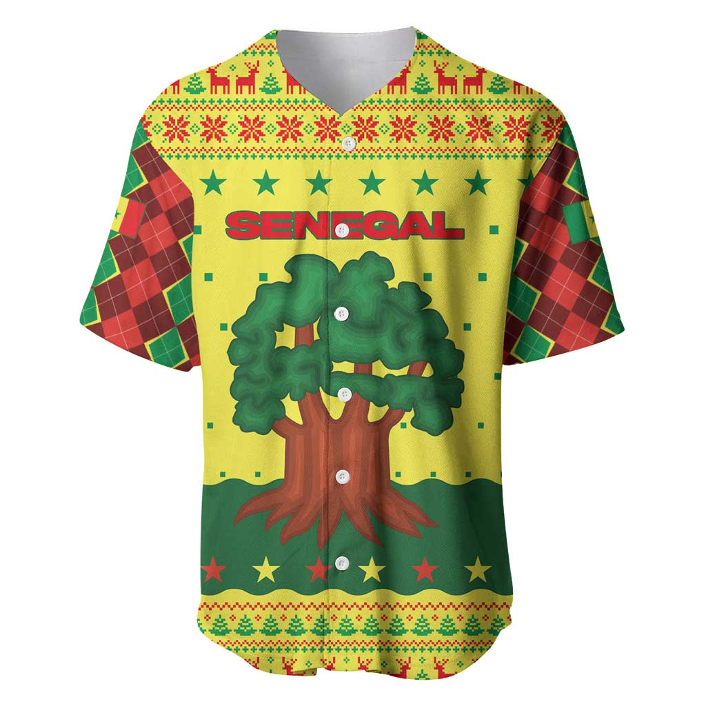 Senegal Christmas Baseball Jersey with Yellow-Green-Red Design, Baobab Tree, and National Coat of Arms Motif - Wonder Print Shop