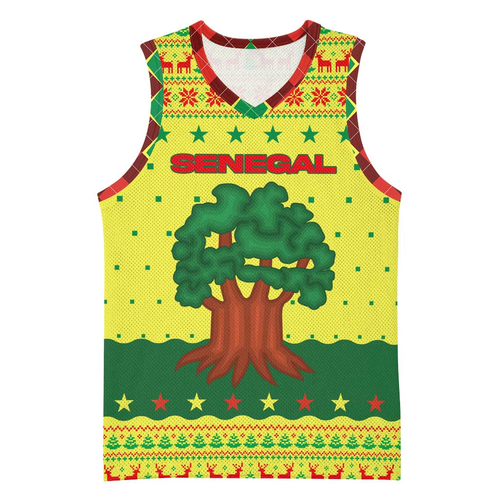 Senegal Christmas Basketball Jersey with Yellow-Green-Red Design, Baobab Tree, and National Coat of Arms Motif - Wonder Print Shop