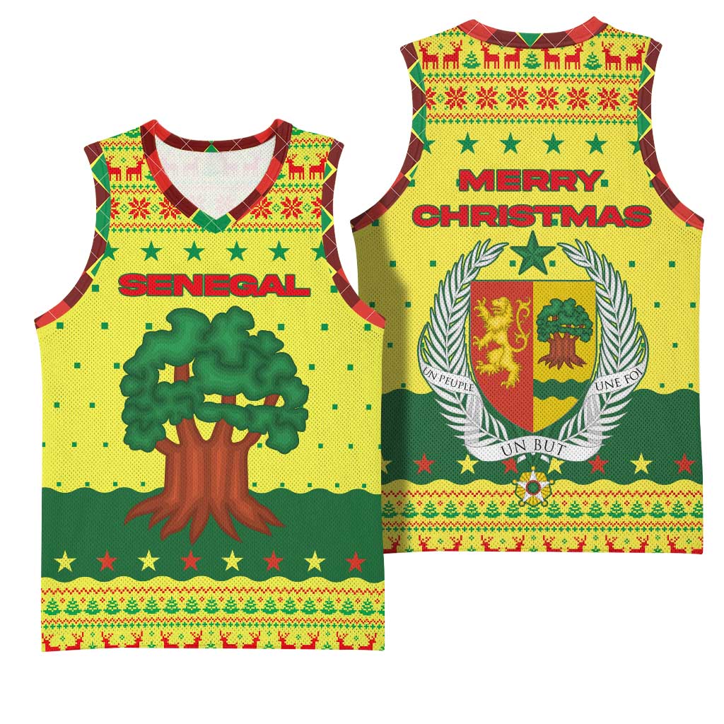 Senegal Christmas Basketball Jersey with Yellow-Green-Red Design, Baobab Tree, and National Coat of Arms Motif - Wonder Print Shop