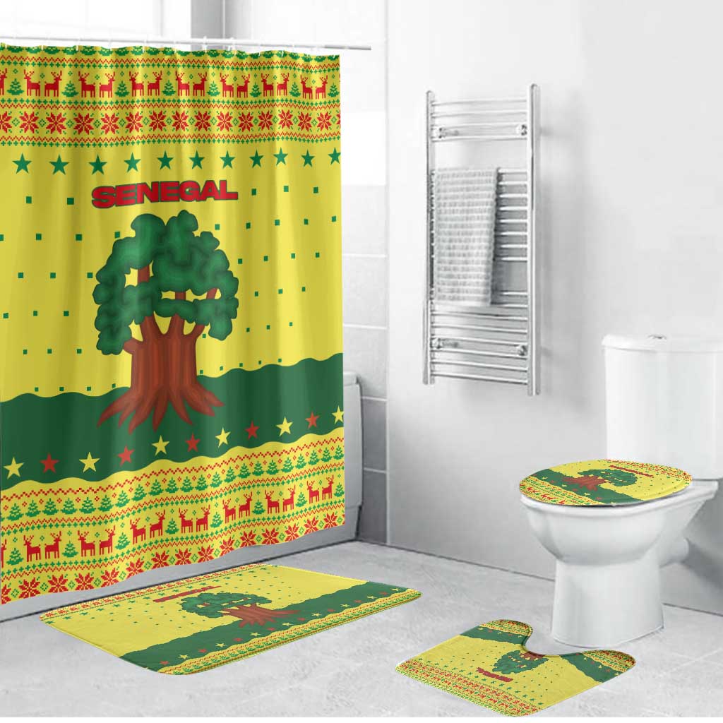 Senegal Christmas Bathroom Set with Yellow-Green-Red Design, Baobab Tree, and National Coat of Arms Motif - Wonder Print Shop