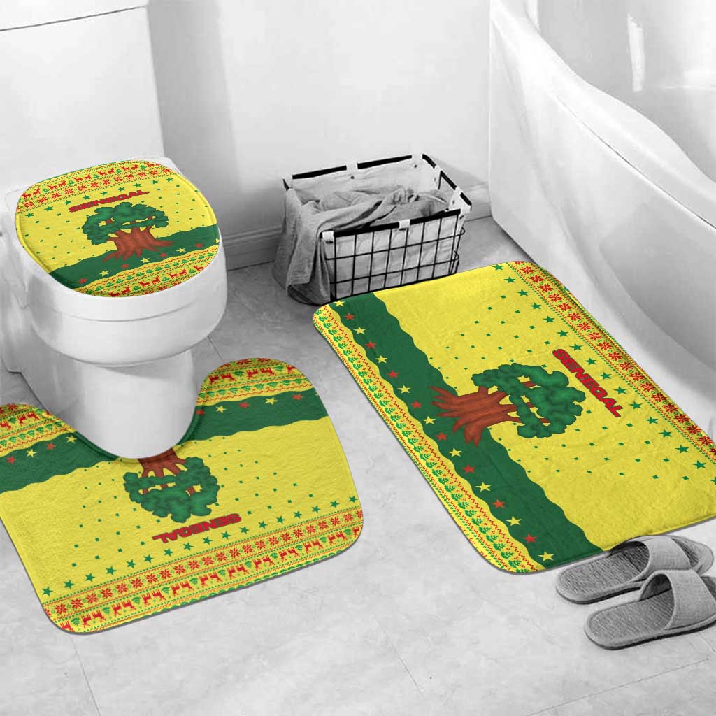 Senegal Christmas Bathroom Set with Yellow-Green-Red Design, Baobab Tree, and National Coat of Arms Motif - Wonder Print Shop