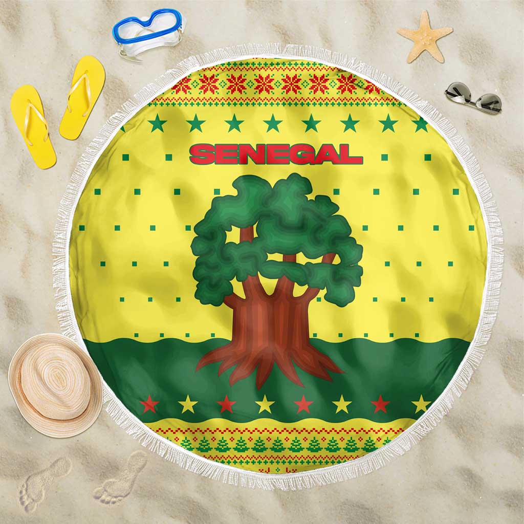 Senegal Christmas Beach Blanket with Yellow-Green-Red Design, Baobab Tree, and National Coat of Arms Motif - Wonder Print Shop