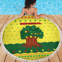 Senegal Christmas Beach Blanket with Yellow-Green-Red Design, Baobab Tree, and National Coat of Arms Motif - Wonder Print Shop