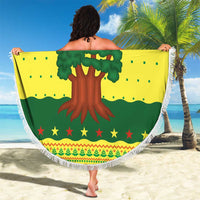 Senegal Christmas Beach Blanket with Yellow-Green-Red Design, Baobab Tree, and National Coat of Arms Motif - Wonder Print Shop