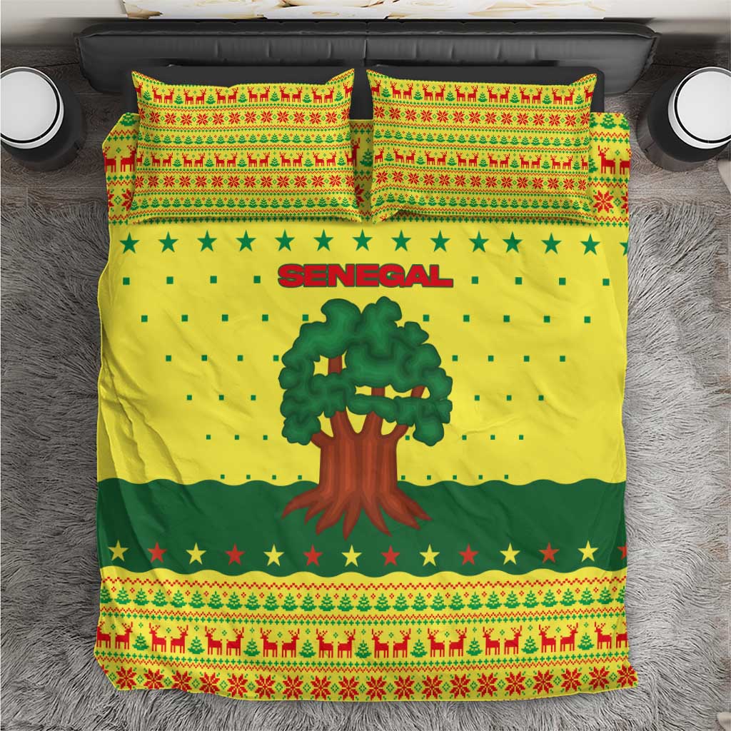 Senegal Christmas Bedding Set with Yellow-Green-Red Design, Baobab Tree, and National Coat of Arms Motif - Wonder Print Shop