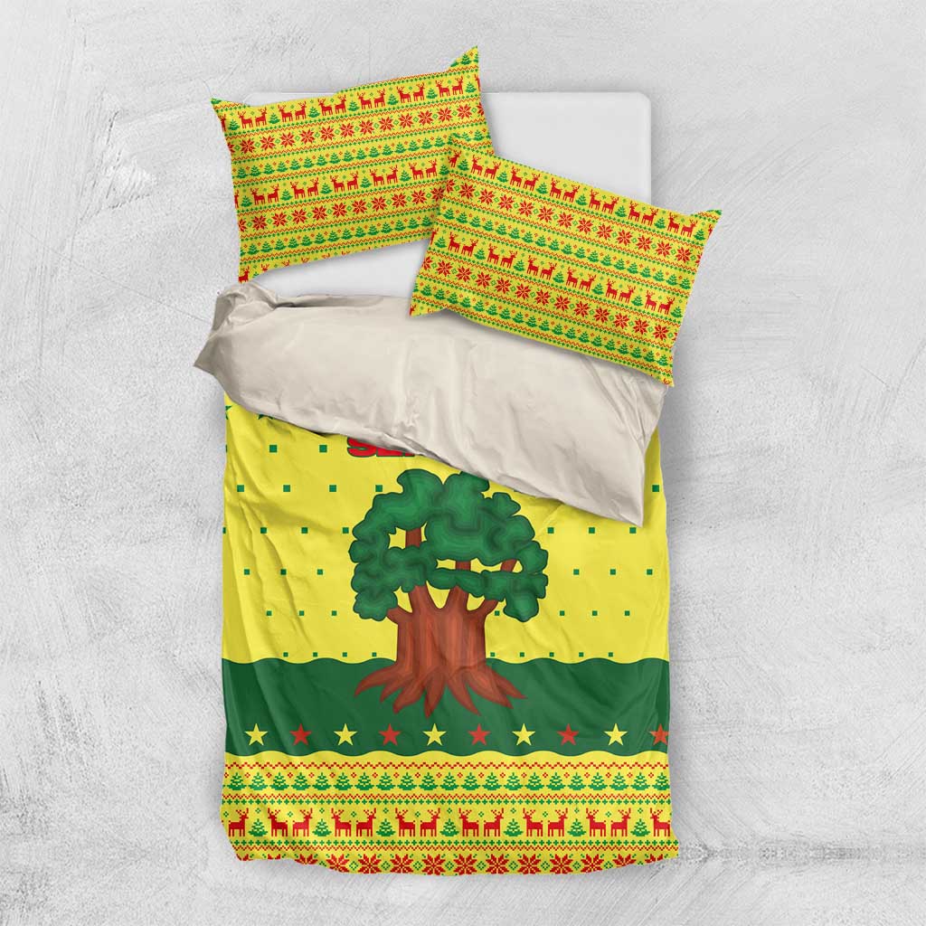 Senegal Christmas Bedding Set with Yellow-Green-Red Design, Baobab Tree, and National Coat of Arms Motif - Wonder Print Shop