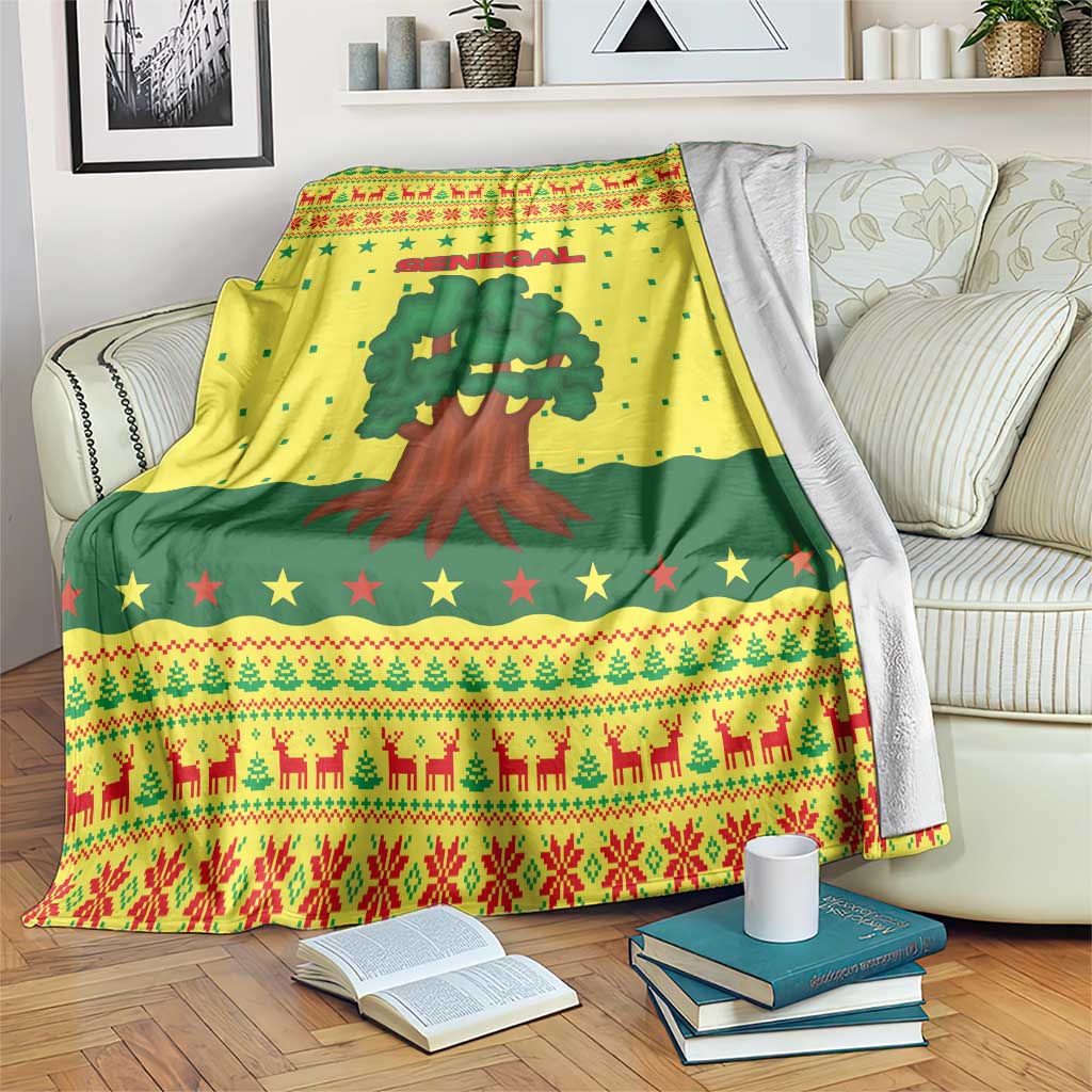 Senegal Christmas Blanket with Yellow-Green-Red Design, Baobab Tree, and National Coat of Arms Motif - Wonder Print Shop