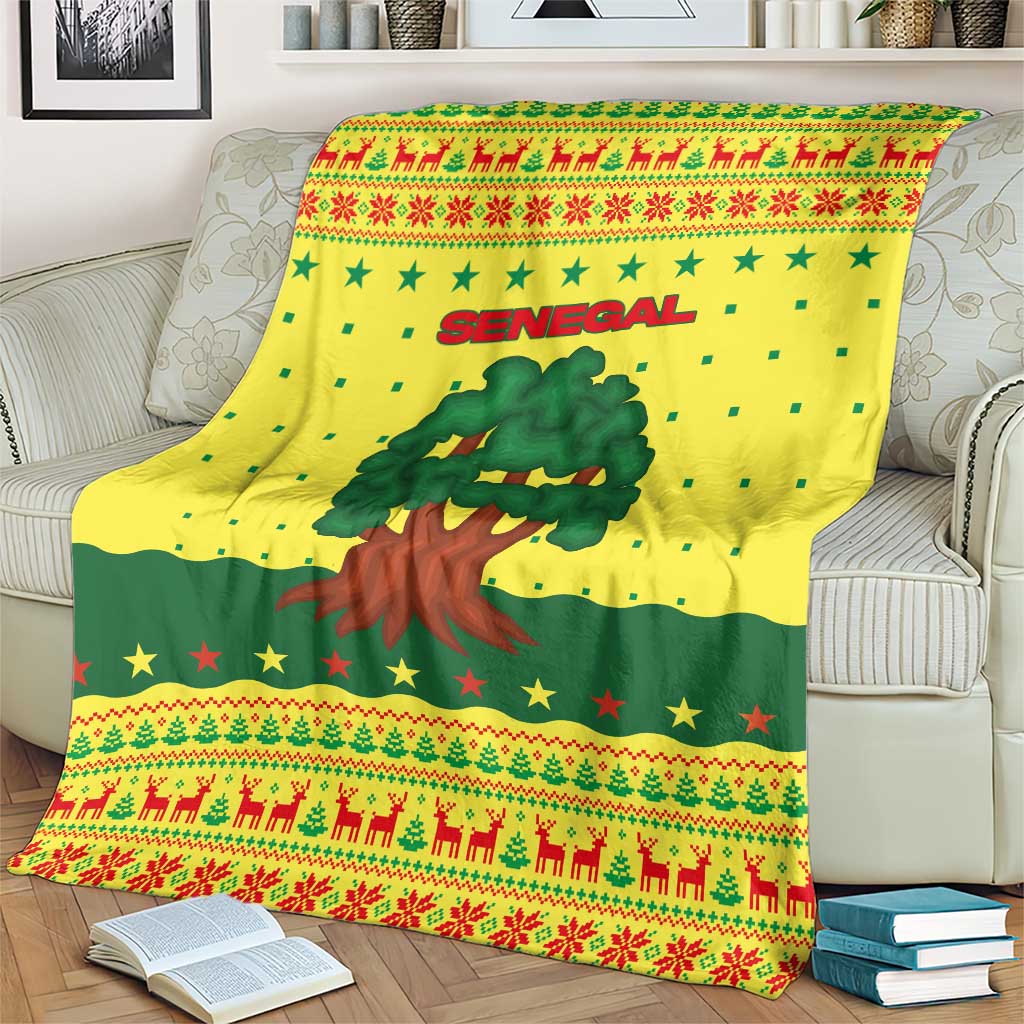 Senegal Christmas Blanket with Yellow-Green-Red Design, Baobab Tree, and National Coat of Arms Motif - Wonder Print Shop