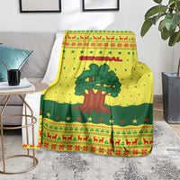 Senegal Christmas Blanket with Yellow-Green-Red Design, Baobab Tree, and National Coat of Arms Motif - Wonder Print Shop