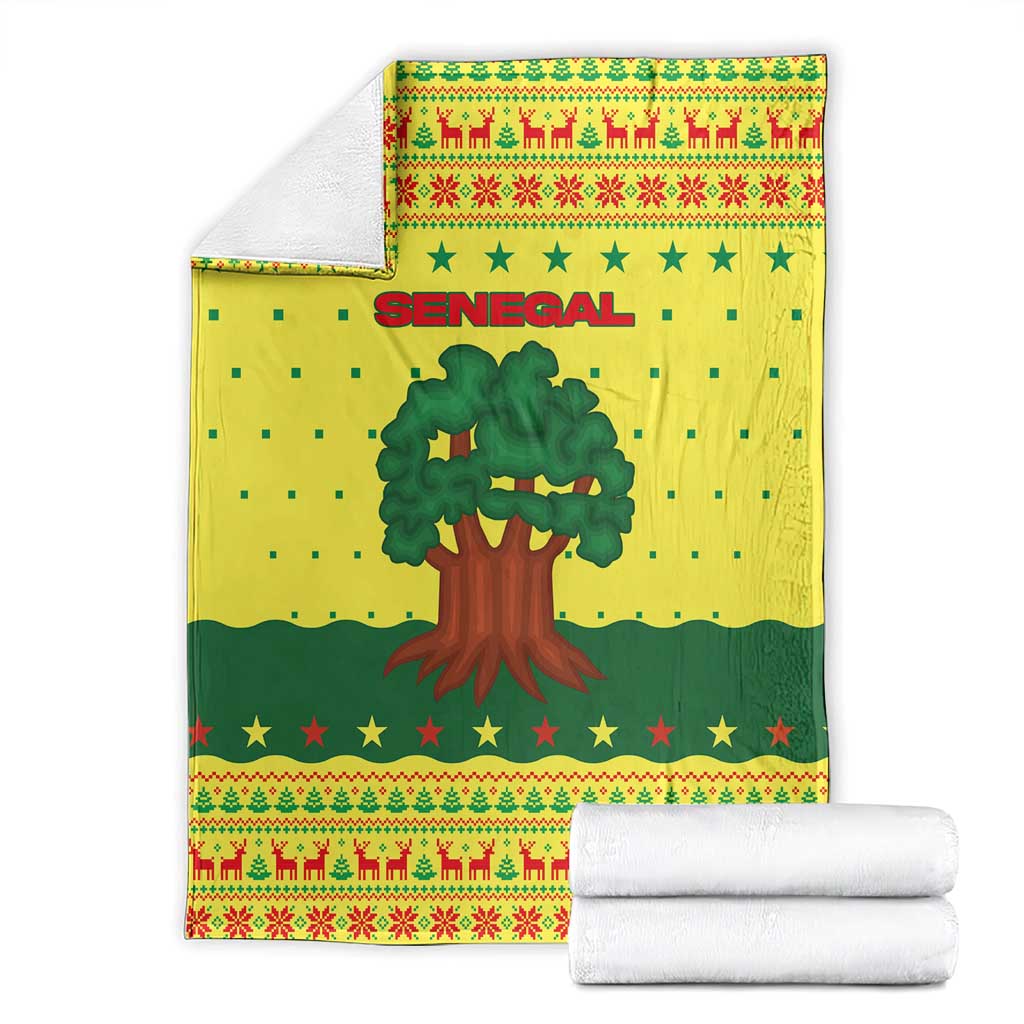 Senegal Christmas Blanket with Yellow-Green-Red Design, Baobab Tree, and National Coat of Arms Motif - Wonder Print Shop