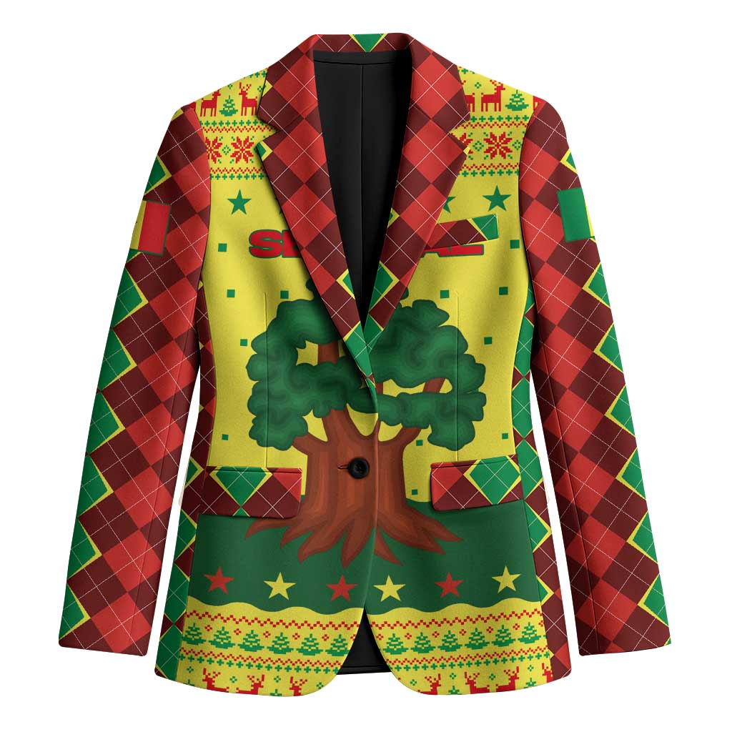 Senegal Christmas Blazer with Yellow-Green-Red Design, Baobab Tree, and National Coat of Arms Motif - Wonder Print Shop