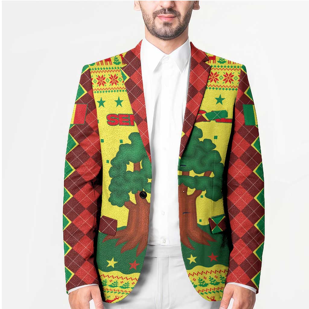 Senegal Christmas Blazer with Yellow-Green-Red Design, Baobab Tree, and National Coat of Arms Motif - Wonder Print Shop