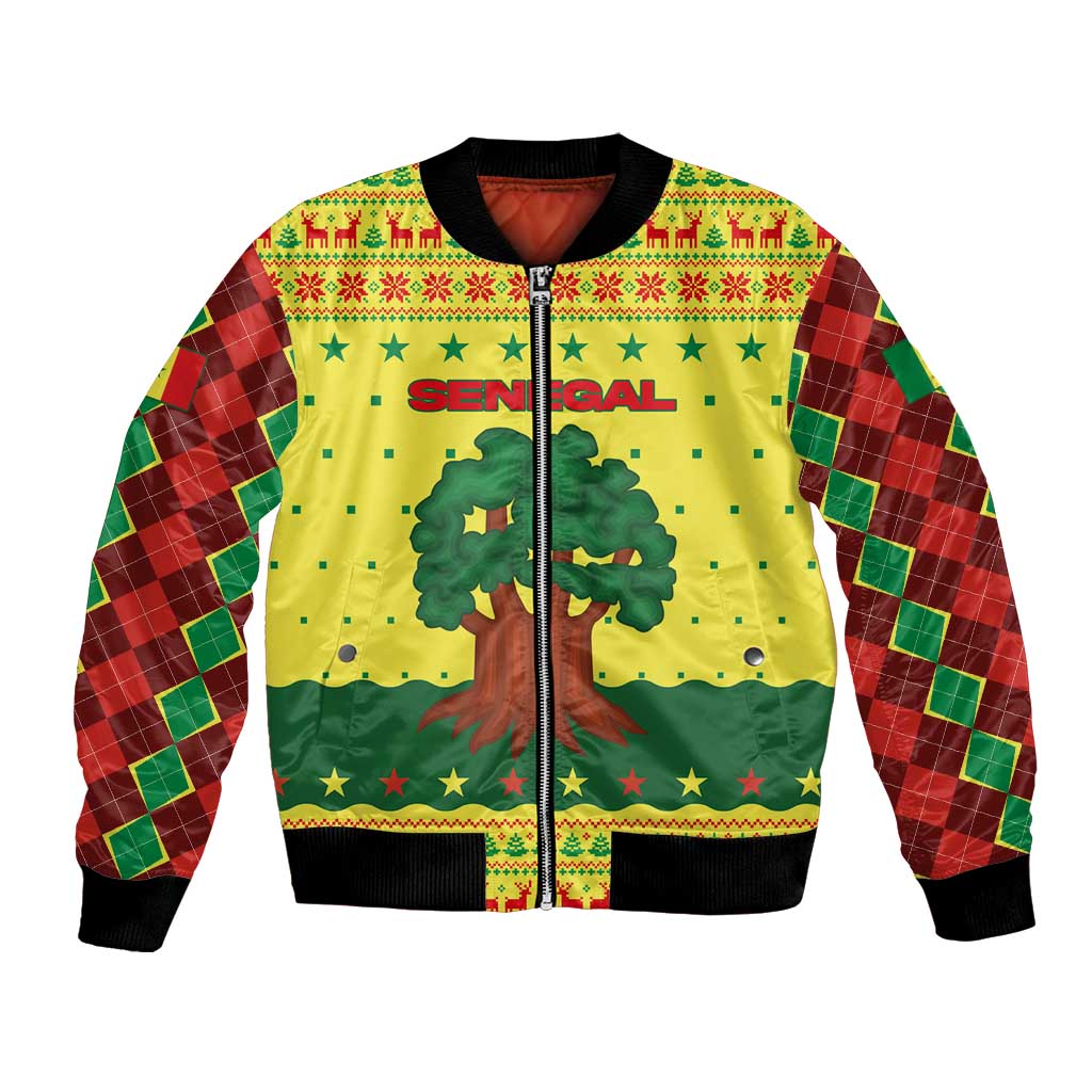 Senegal Christmas Bomber Jacket with Yellow-Green-Red Design, Baobab Tree, and National Coat of Arms Motif - Wonder Print Shop