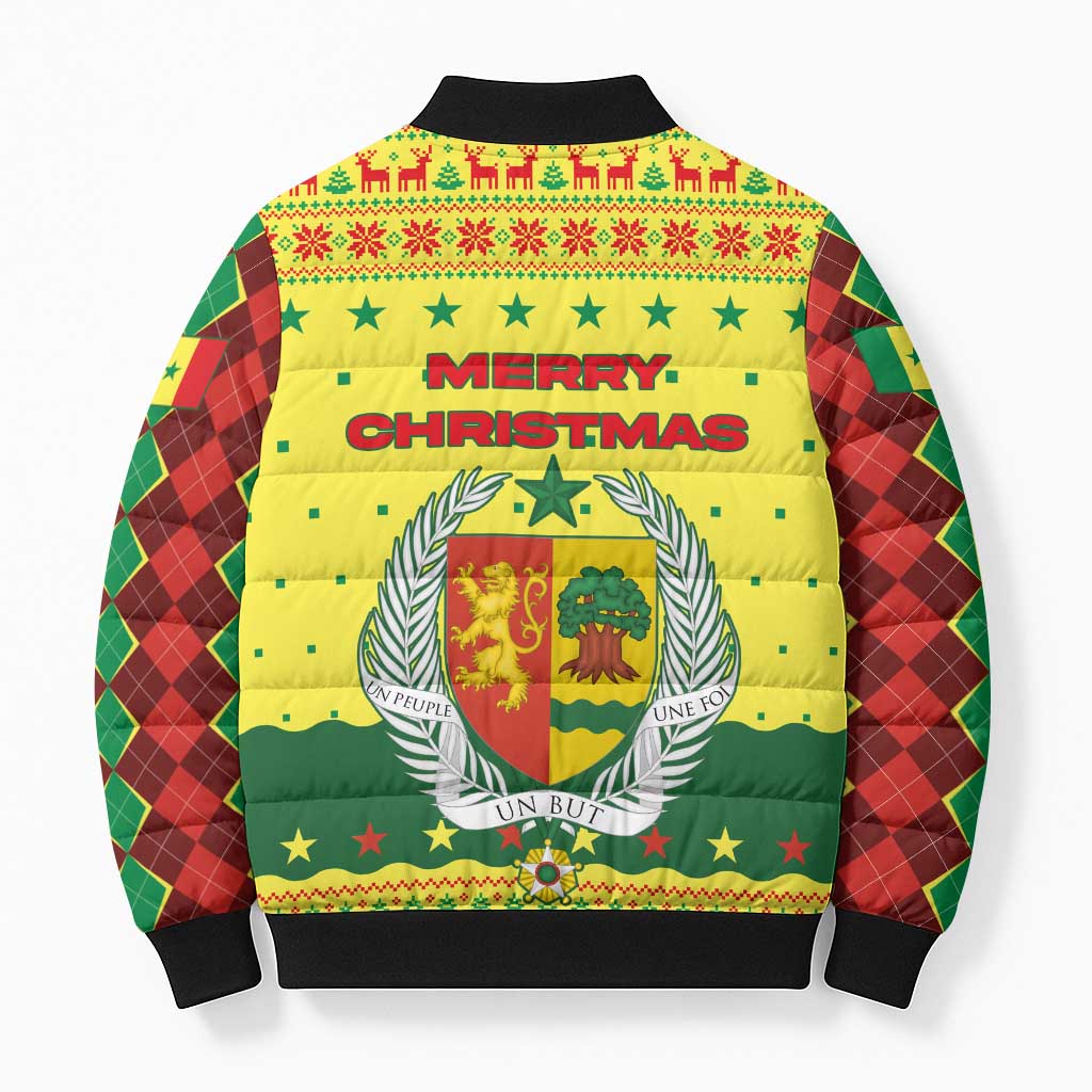 Senegal Christmas Bomber Puffer Jacket with Yellow-Green-Red Design, Baobab Tree, and National Coat of Arms Motif - Wonder Print Shop