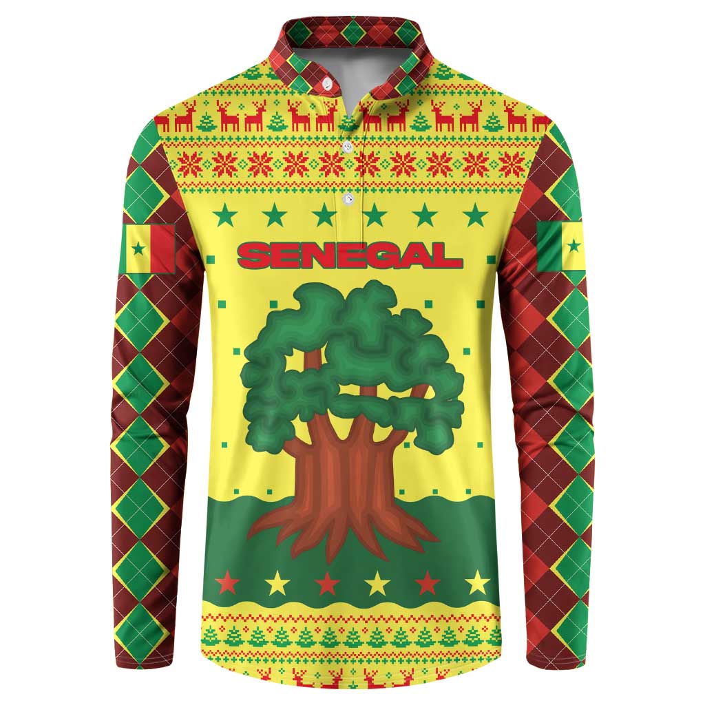 Senegal Christmas Button Sweatshirt with Yellow-Green-Red Design, Baobab Tree, and National Coat of Arms Motif - Wonder Print Shop