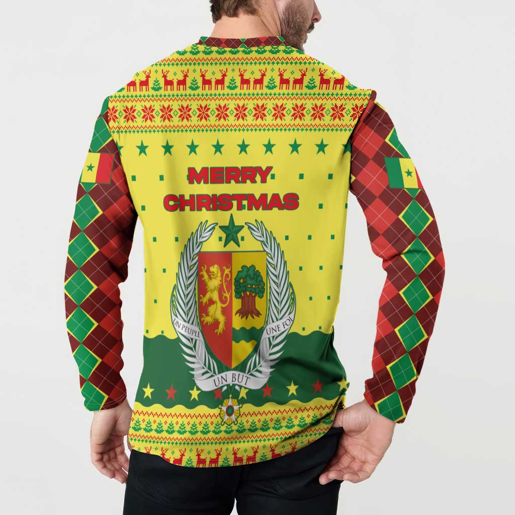 Senegal Christmas Button Sweatshirt with Yellow-Green-Red Design, Baobab Tree, and National Coat of Arms Motif - Wonder Print Shop