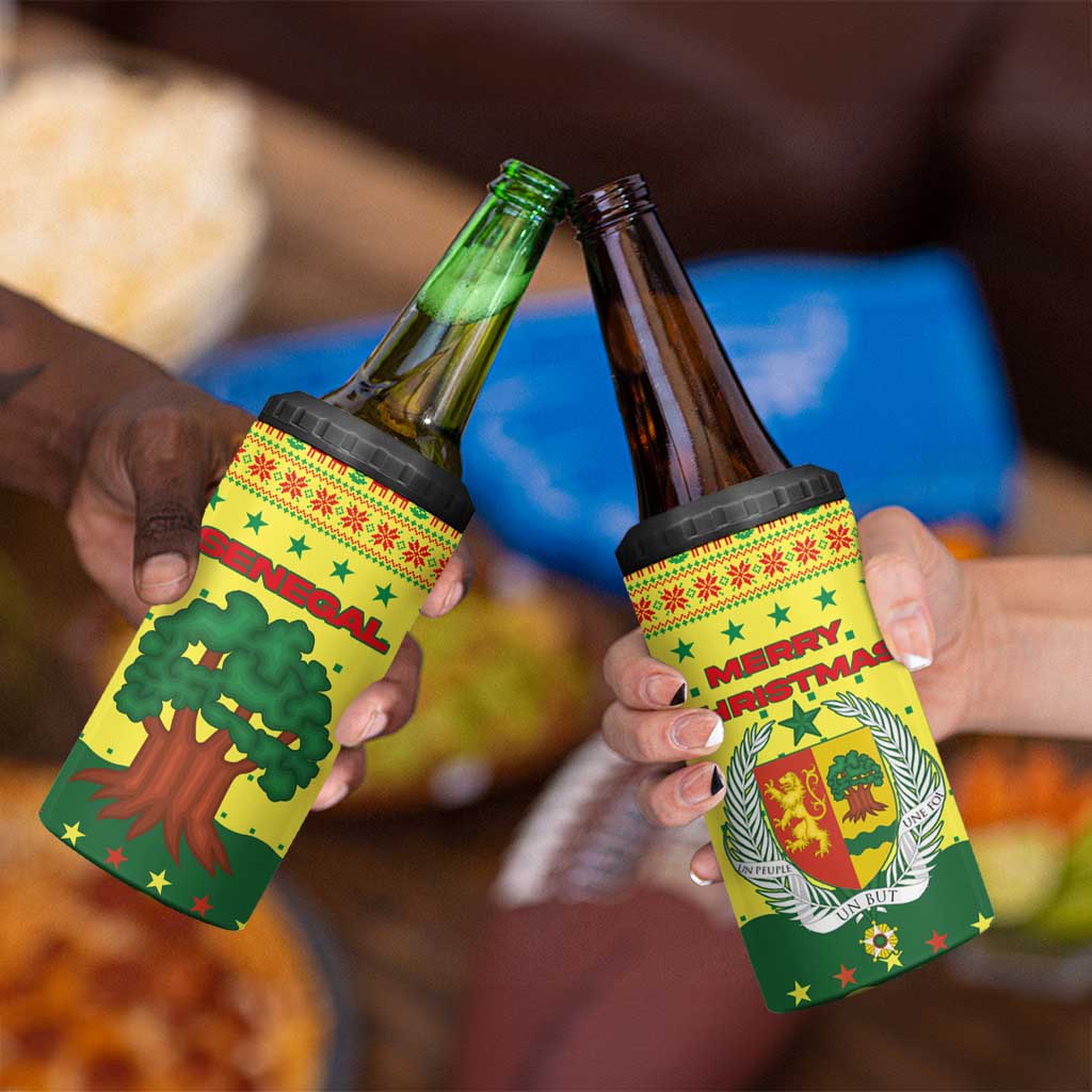 Senegal Christmas 4 in 1 Can Cooler Tumbler with Yellow-Green-Red Design, Baobab Tree, and National Coat of Arms Motif - Wonder Print Shop