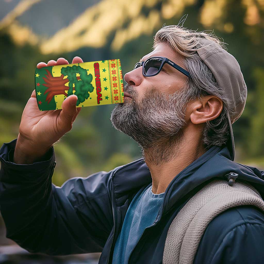Senegal Christmas 4 in 1 Can Cooler Tumbler with Yellow-Green-Red Design, Baobab Tree, and National Coat of Arms Motif - Wonder Print Shop