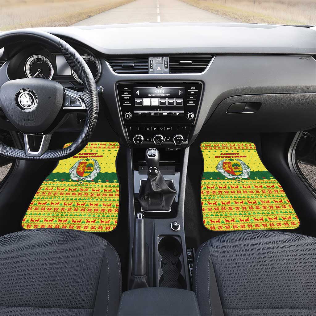 Senegal Christmas Car Mats with Yellow-Green-Red Design, Baobab Tree, and National Coat of Arms Motif - Wonder Print Shop