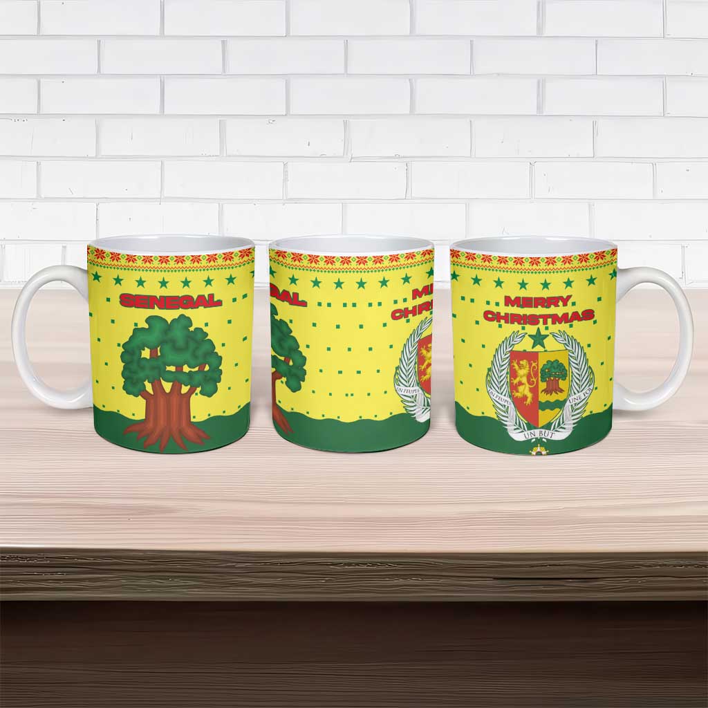 Senegal Christmas Ceramic Mug with Yellow-Green-Red Design, Baobab Tree, and National Coat of Arms Motif - Wonder Print Shop