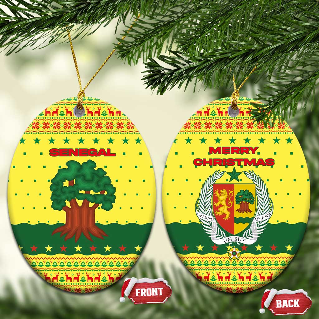 Senegal Christmas Ceramic Ornament with Yellow-Green-Red Design, Baobab Tree, and National Coat of Arms Motif - Wonder Print Shop