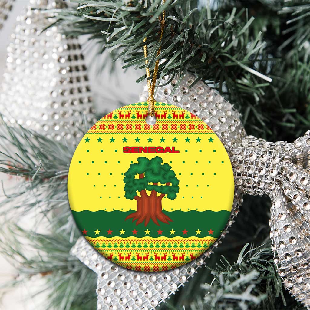 Senegal Christmas Ceramic Ornament with Yellow-Green-Red Design, Baobab Tree, and National Coat of Arms Motif - Wonder Print Shop