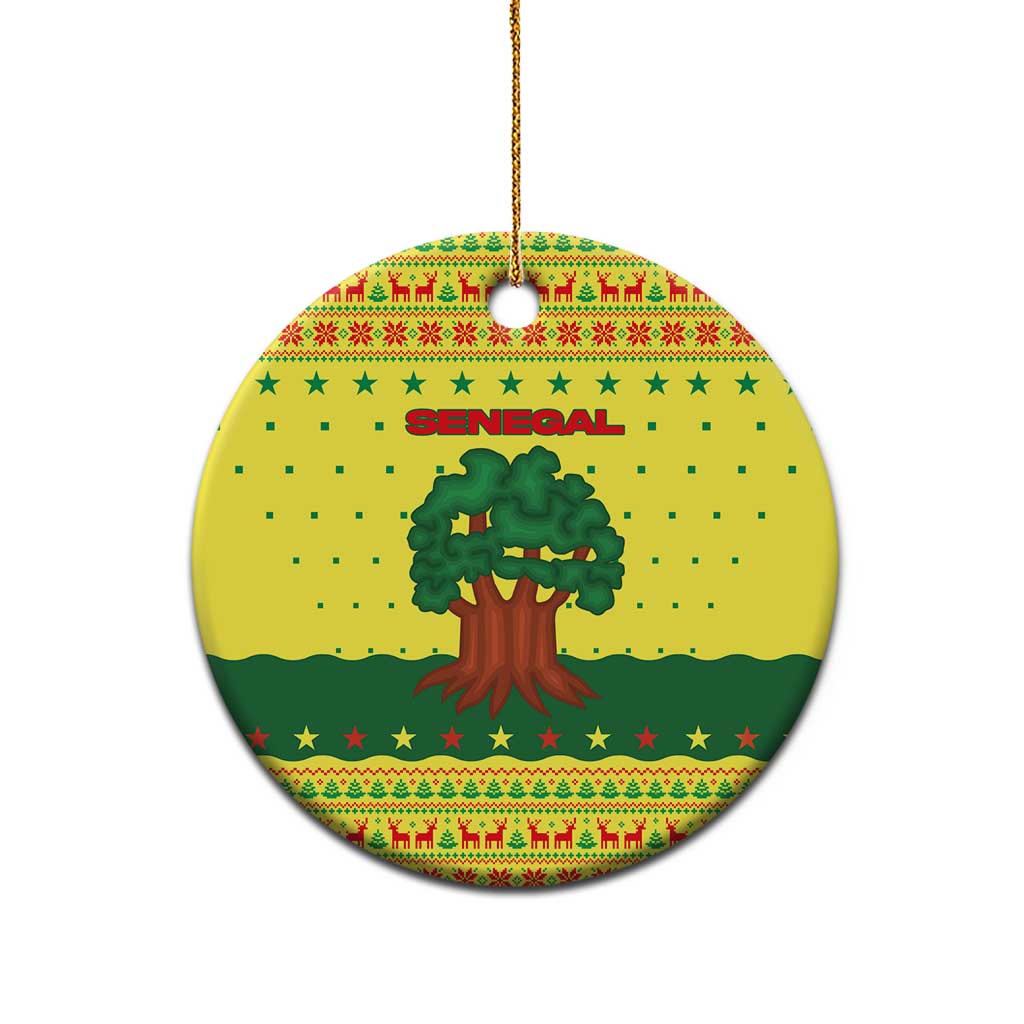 Senegal Christmas Ceramic Ornament with Yellow-Green-Red Design, Baobab Tree, and National Coat of Arms Motif - Wonder Print Shop