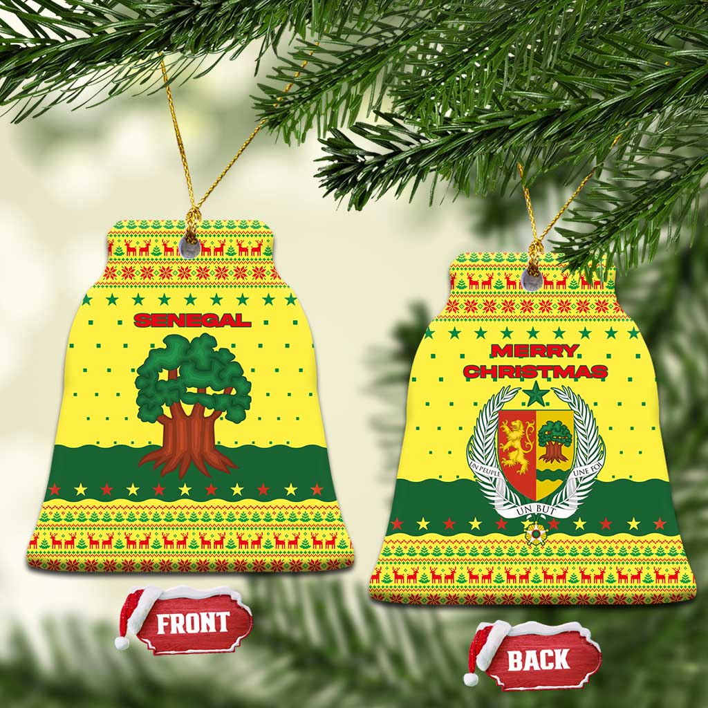 Senegal Christmas Ceramic Ornament with Yellow-Green-Red Design, Baobab Tree, and National Coat of Arms Motif - Wonder Print Shop