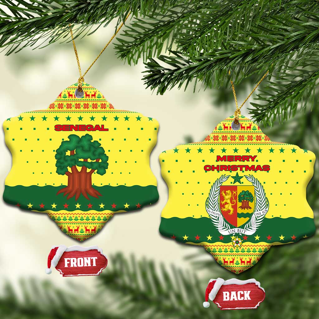 Senegal Christmas Ceramic Ornament with Yellow-Green-Red Design, Baobab Tree, and National Coat of Arms Motif - Wonder Print Shop
