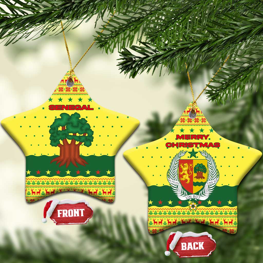 Senegal Christmas Ceramic Ornament with Yellow-Green-Red Design, Baobab Tree, and National Coat of Arms Motif - Wonder Print Shop
