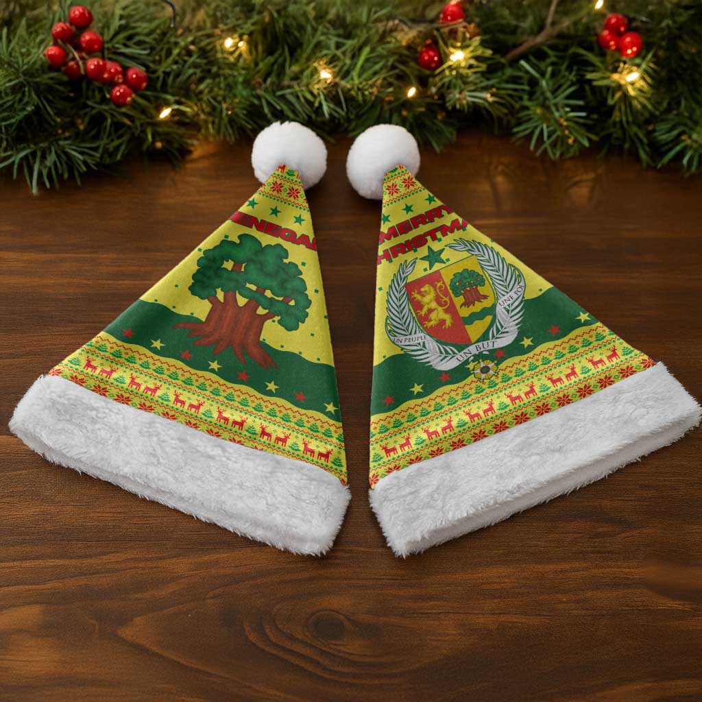 Senegal Christmas Santa Hat with Yellow-Green-Red Design, Baobab Tree, and National Coat of Arms Motif - Wonder Print Shop