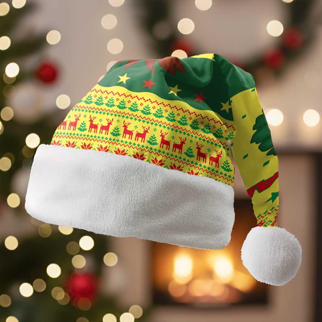 Senegal Christmas Santa Hat with Yellow-Green-Red Design, Baobab Tree, and National Coat of Arms Motif - Wonder Print Shop