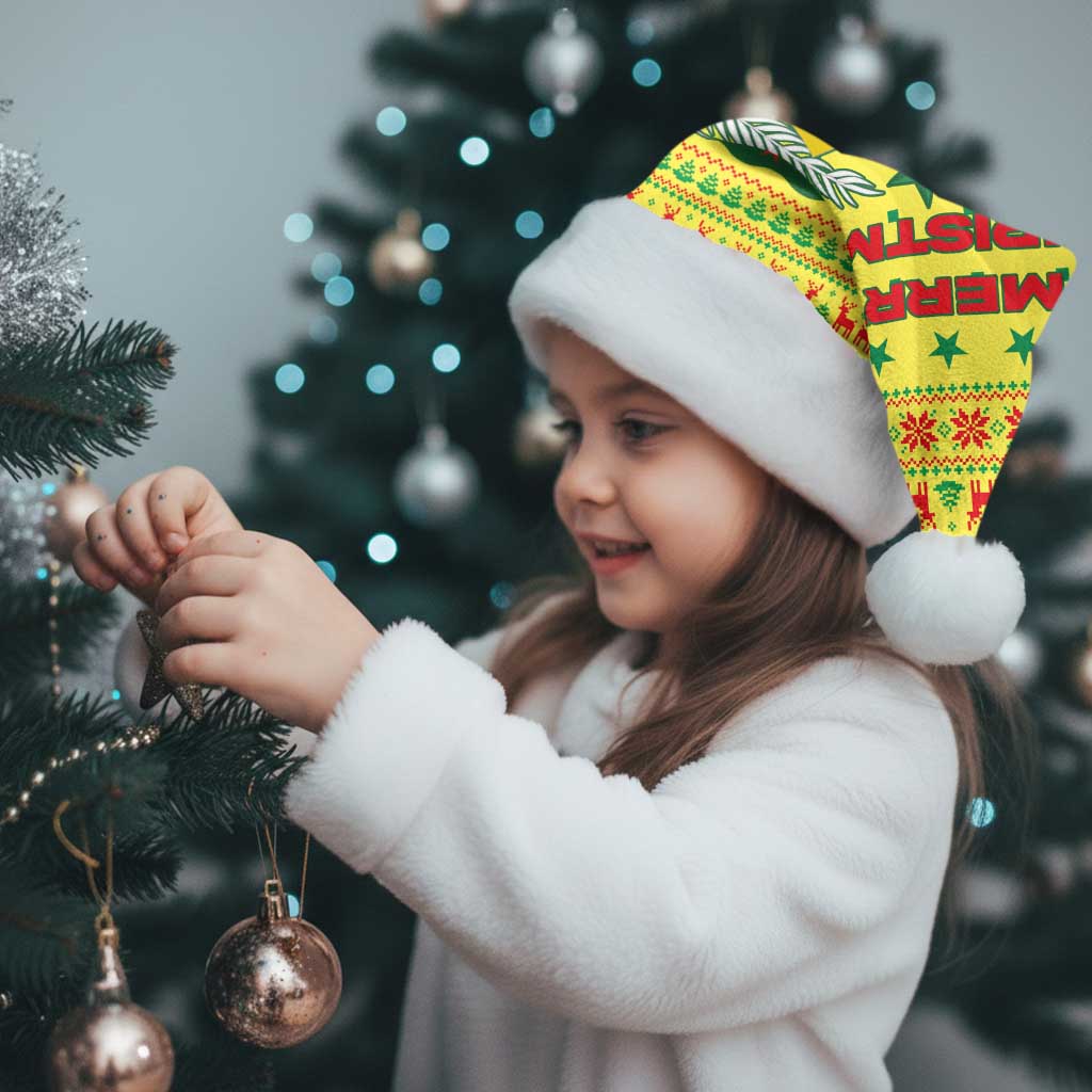 Senegal Christmas Santa Hat with Yellow-Green-Red Design, Baobab Tree, and National Coat of Arms Motif - Wonder Print Shop