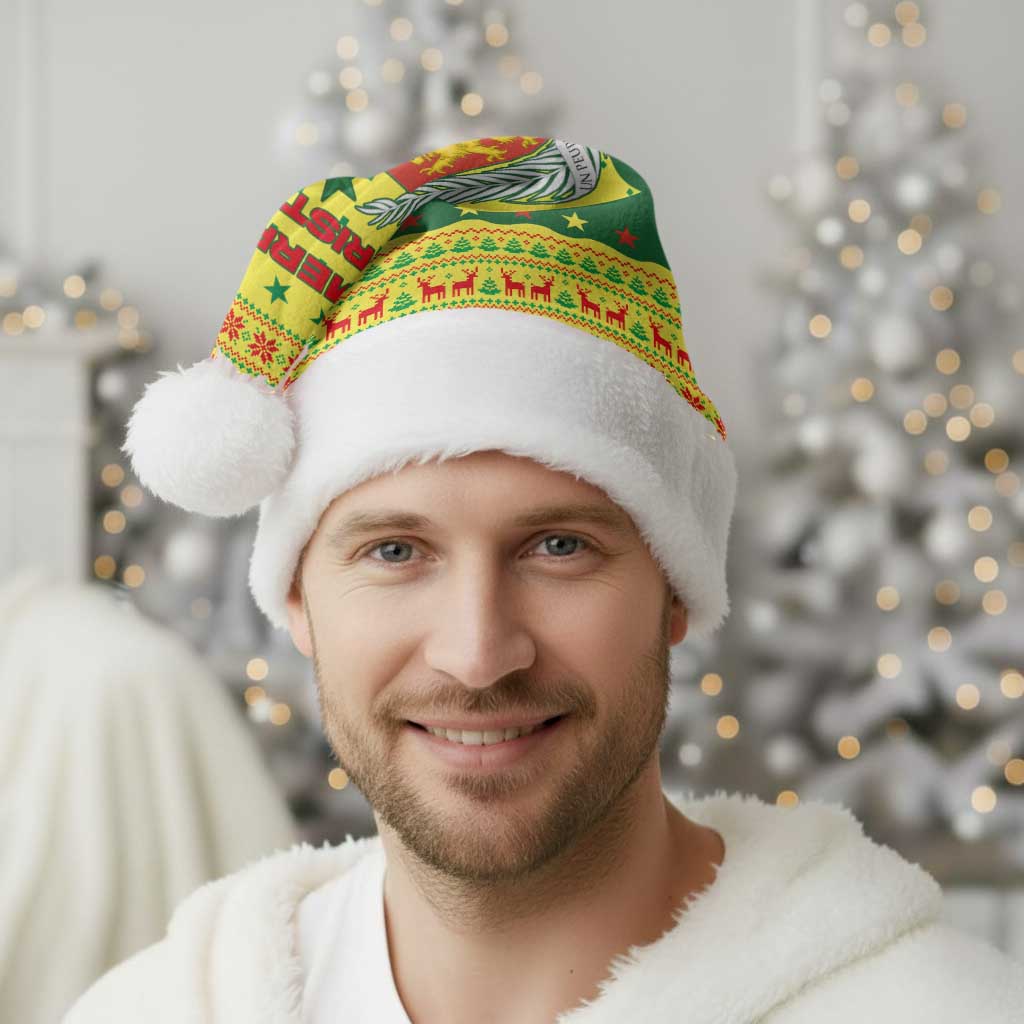 Senegal Christmas Santa Hat with Yellow-Green-Red Design, Baobab Tree, and National Coat of Arms Motif - Wonder Print Shop