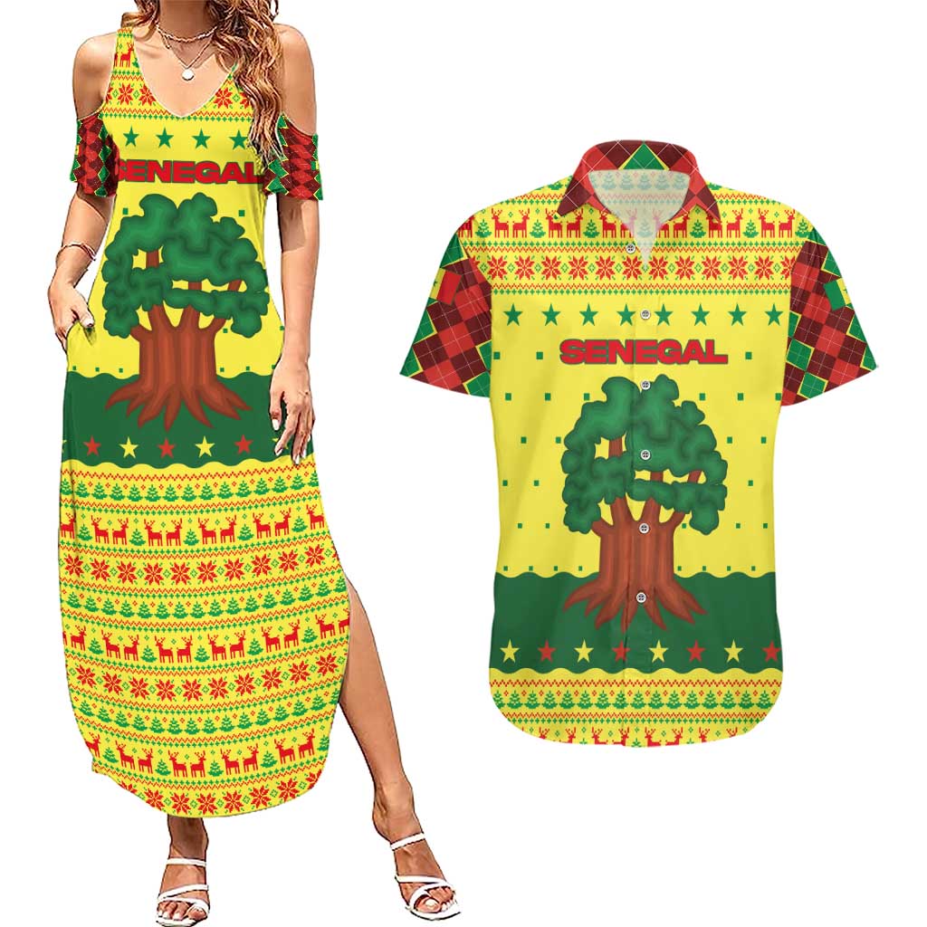 Senegal Christmas Couples Matching Summer Maxi Dress and Hawaiian Shirt with Yellow-Green-Red Design, Baobab Tree, and National Coat of Arms Motif - Wonder Print Shop