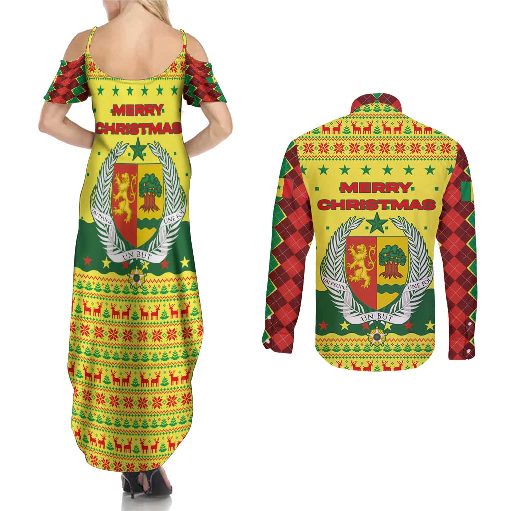 Senegal Christmas Couples Matching Summer Maxi Dress and Long Sleeve Button Shirt with Yellow-Green-Red Design, Baobab Tree, and National Coat of Arms Motif - Wonder Print Shop