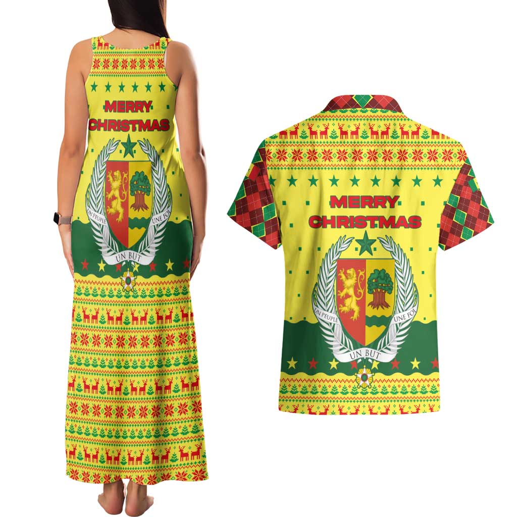 Senegal Christmas Couples Matching Tank Maxi Dress and Hawaiian Shirt with Yellow-Green-Red Design, Baobab Tree, and National Coat of Arms Motif - Wonder Print Shop