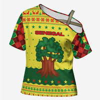 Senegal Christmas Cross Shoulder Shirt with Yellow-Green-Red Design, Baobab Tree, and National Coat of Arms Motif - Wonder Print Shop