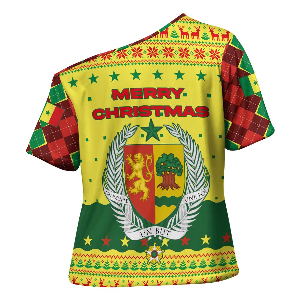 Senegal Christmas Cross Shoulder Shirt with Yellow-Green-Red Design, Baobab Tree, and National Coat of Arms Motif - Wonder Print Shop