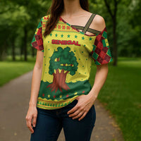 Senegal Christmas Cross Shoulder Shirt with Yellow-Green-Red Design, Baobab Tree, and National Coat of Arms Motif - Wonder Print Shop