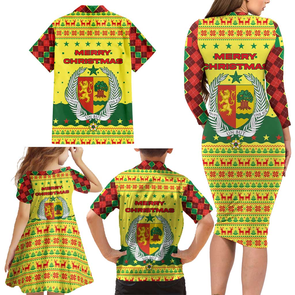 Senegal Christmas Family Matching Long Sleeve Bodycon Dress and Hawaiian Shirt with Yellow-Green-Red Design, Baobab Tree, and National Coat of Arms Motif - Wonder Print Shop