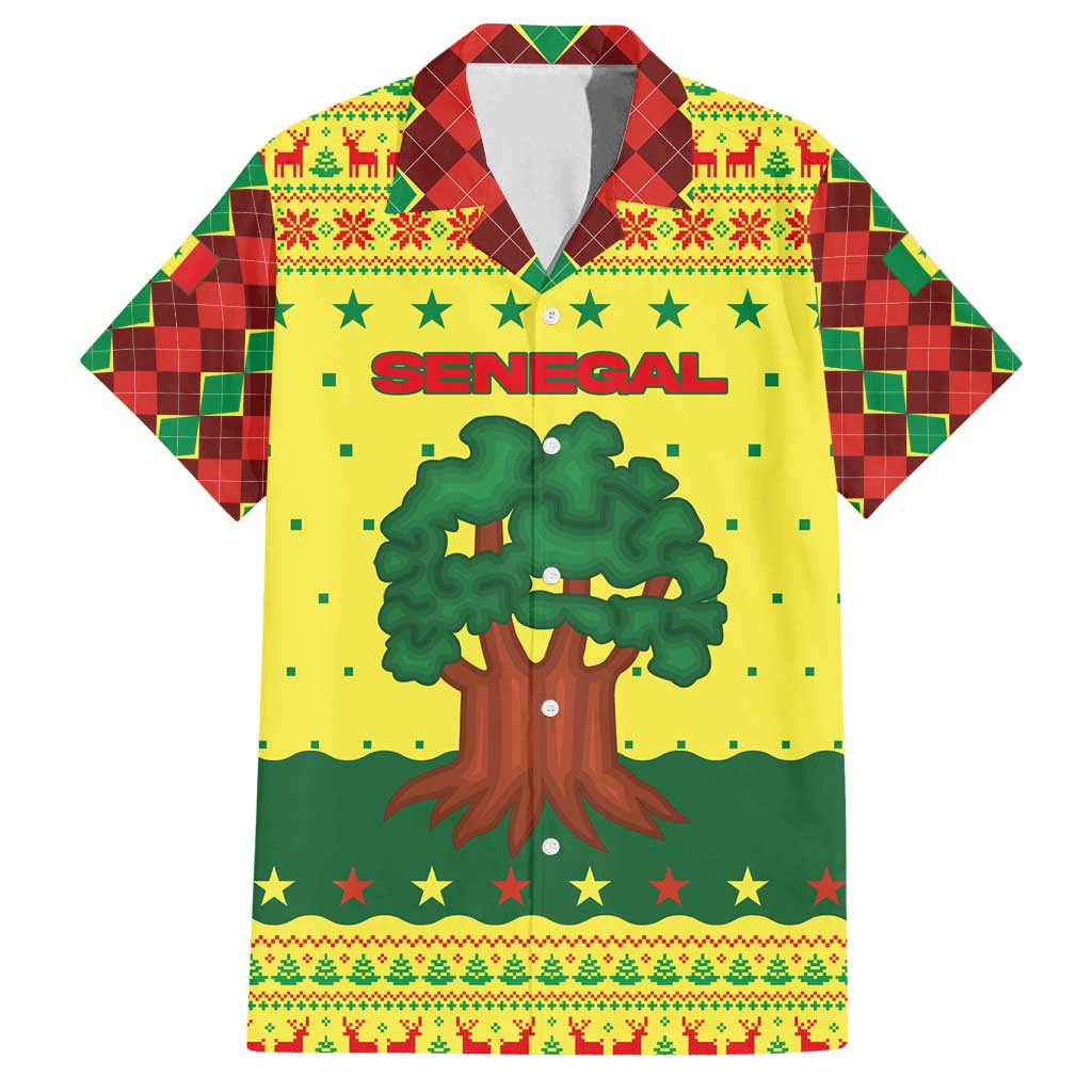 Senegal Christmas Family Matching Long Sleeve Bodycon Dress and Hawaiian Shirt with Yellow-Green-Red Design, Baobab Tree, and National Coat of Arms Motif - Wonder Print Shop