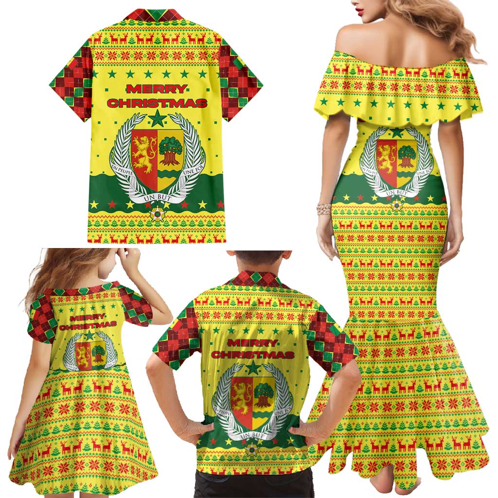Senegal Christmas Family Matching Mermaid Dress and Hawaiian Shirt with Yellow-Green-Red Design, Baobab Tree, and National Coat of Arms Motif - Wonder Print Shop
